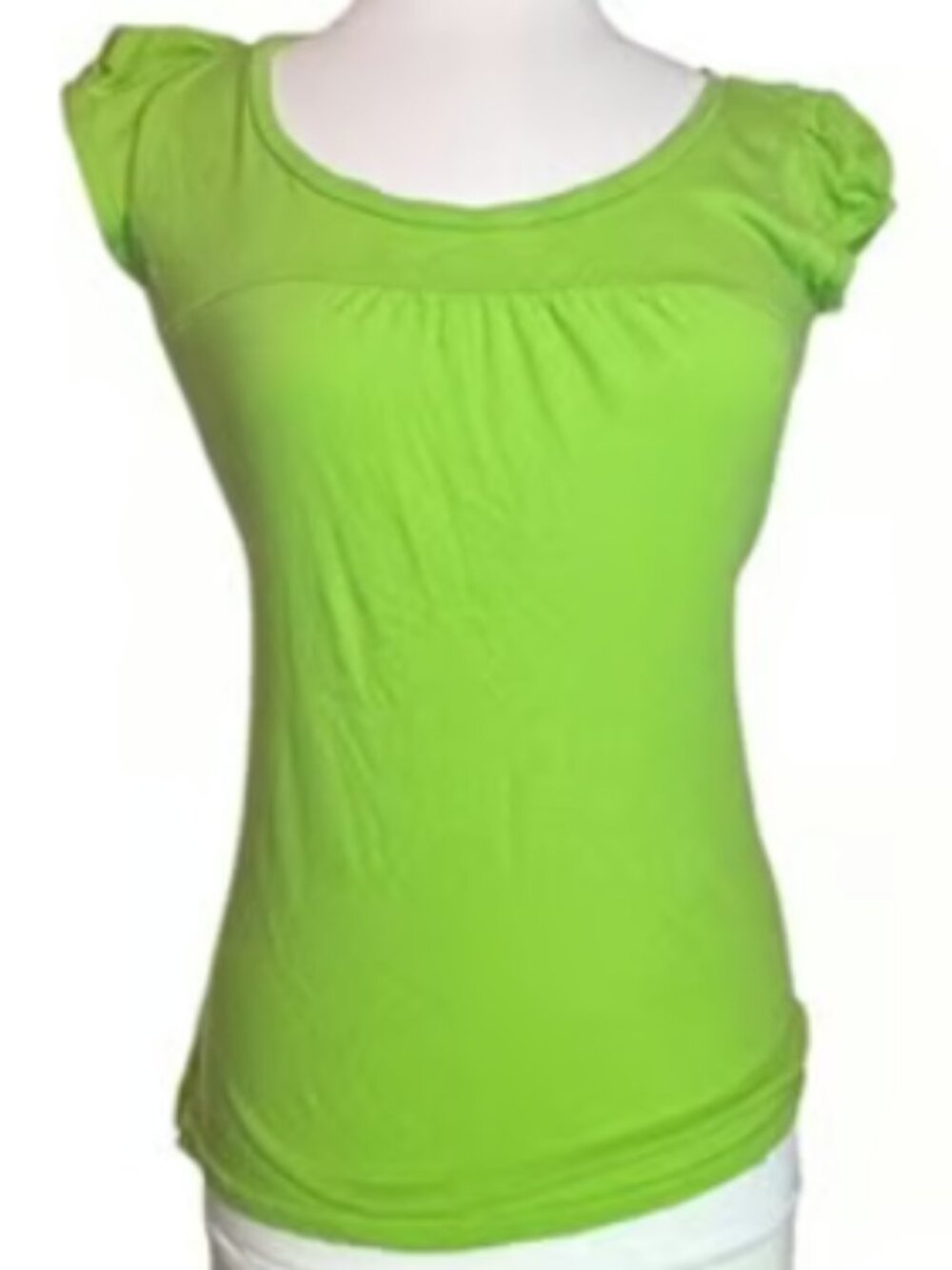 Timing Short Sleeve Green Top Lightweight Cotton Blouse Stretch Casual Basic
